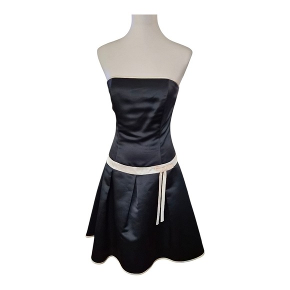 Vtg Jessica McClintock Gunne Sax Sz 7/8 Black Satin Strapless Fairy Goth Y2k - Picture 1 of 7